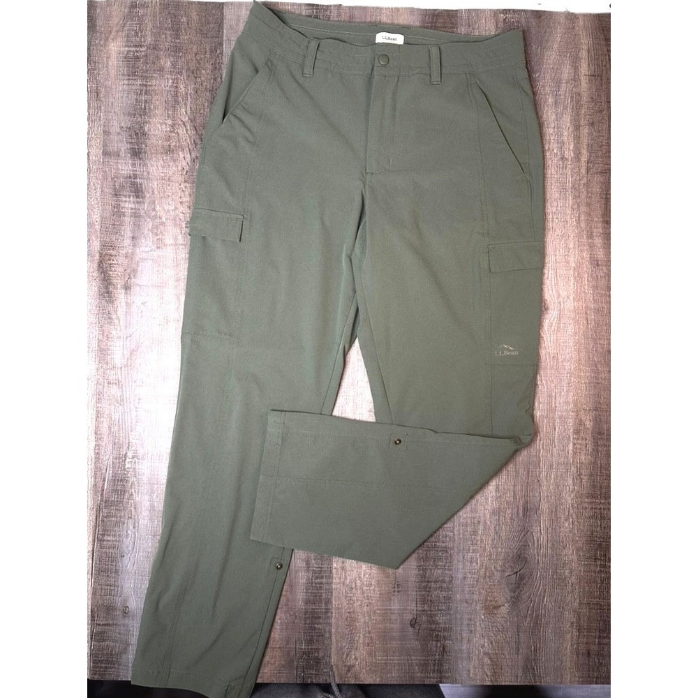 LL Bean Vista Camp Pants Womens 12 Reg Olive Green Roll Up Cargo Hiking 521649